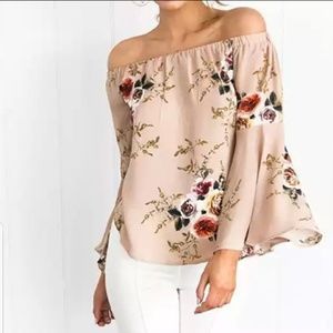Off the shoulder beige floral blouse